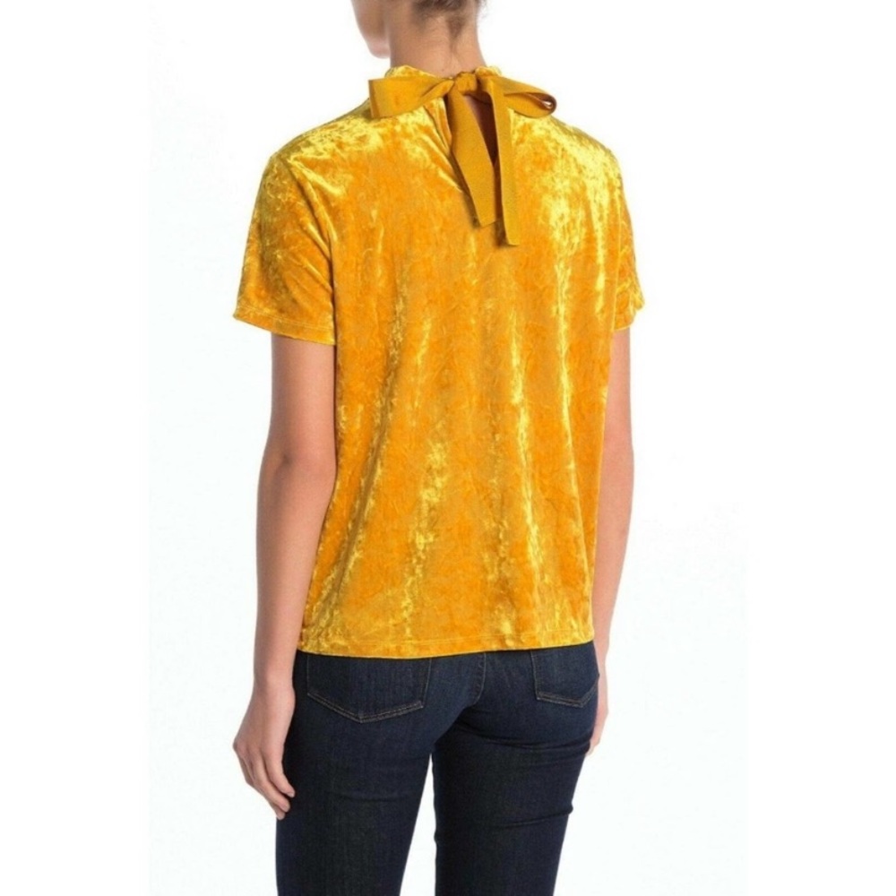 14th & Union Velvet Back Bow Mock Neck Top Yellow - Picture 2 of 8